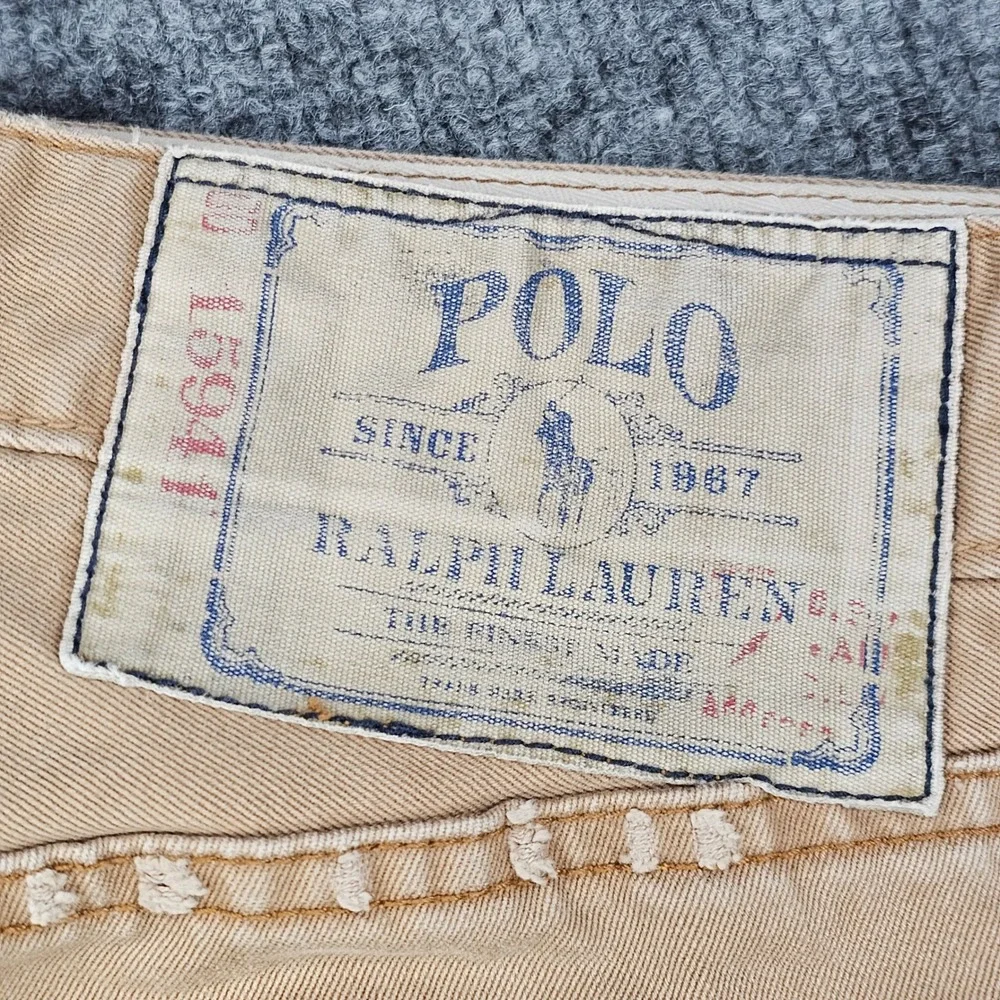 Polo Ralph Lauren Classic 867 Mens 34x29 Distressed Khaki Pants Cotton Twill Tan
